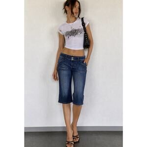 Y2K Z Cavaricci Dark Wash Capri Jeans Low Rise Stretch Denim Size 18